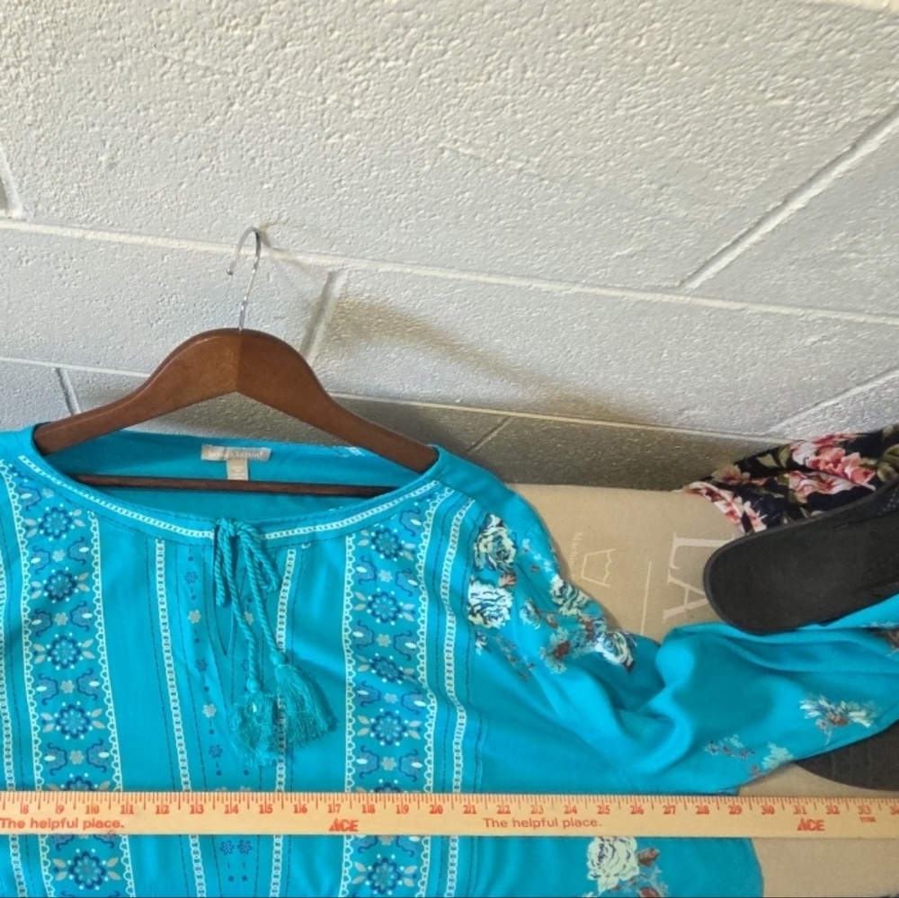 Woman Within Women's Tunic Top in 2X Teal Floral Peasant BOHO Relaxed Fit - Picture 7 of 9